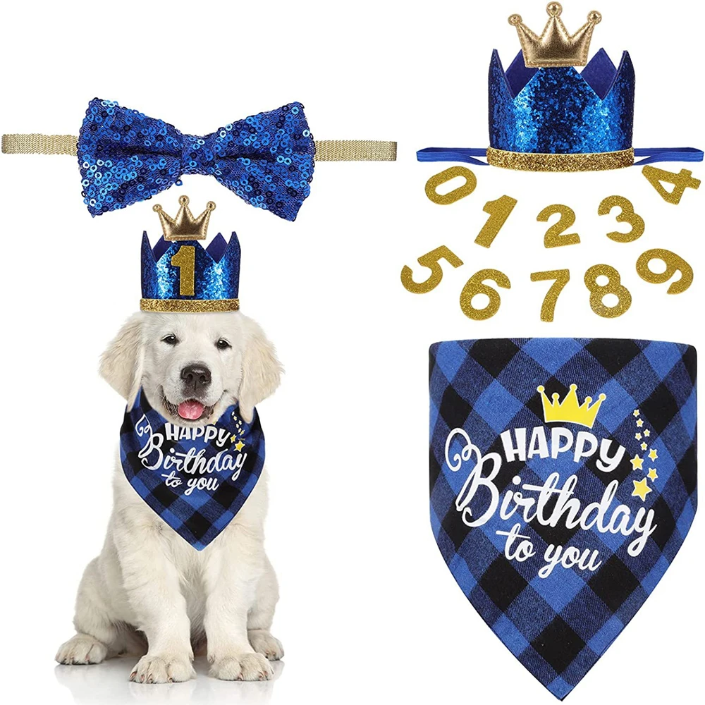 2024 New Pet Birthday Party Decorations Dog Scarf Triangle Scarf Bow Tie Crown Hat Pet Birthday Saliva Towel